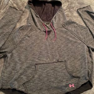 Under Armour gray cropped hoodie with pink letters